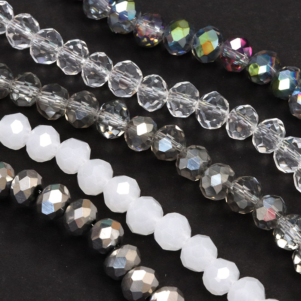 Glass Bead Bundle Clear/White Rondelle - 5 Strands