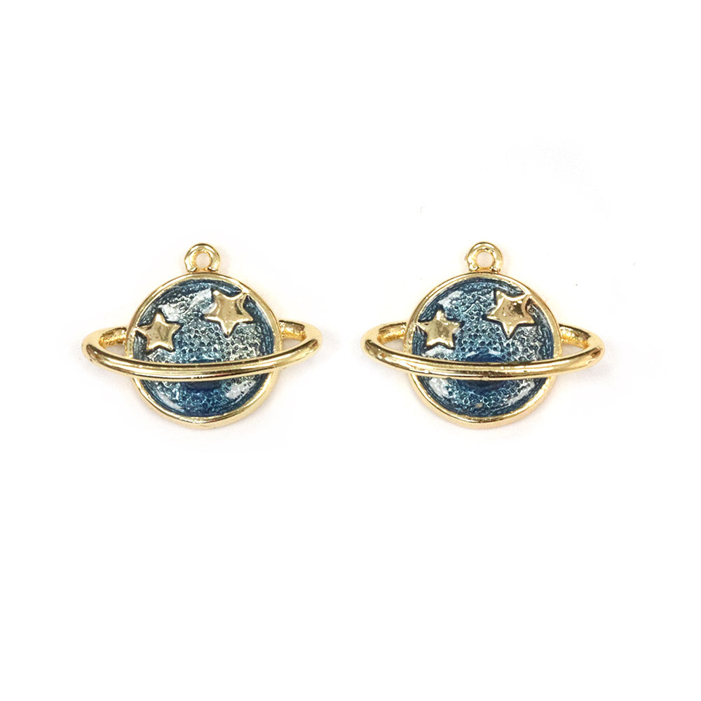 Enamel Planet Pendant Gold Plated 13x10mm - Pack of 2