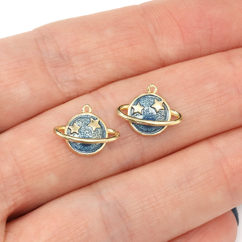 Enamel Planet Pendant Gold Plated 13x10mm - Pack of 2