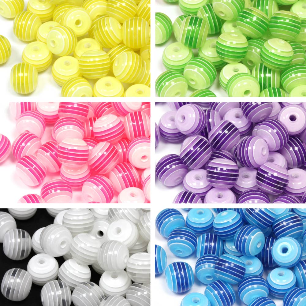 Resin Stripy Rounds 10mm Mix Bundle - Pack of 6