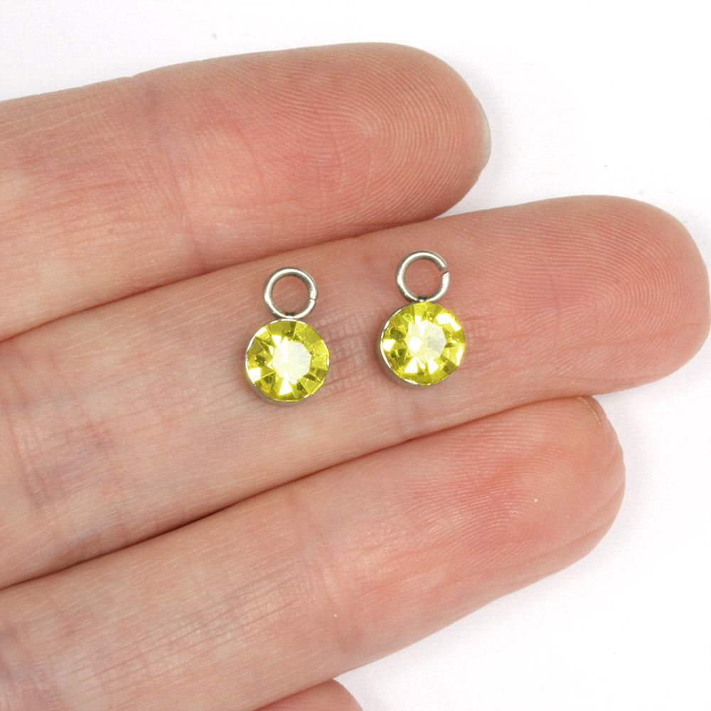 Tiny Glass Pendant Yellow 6x9mm- Pack of 2