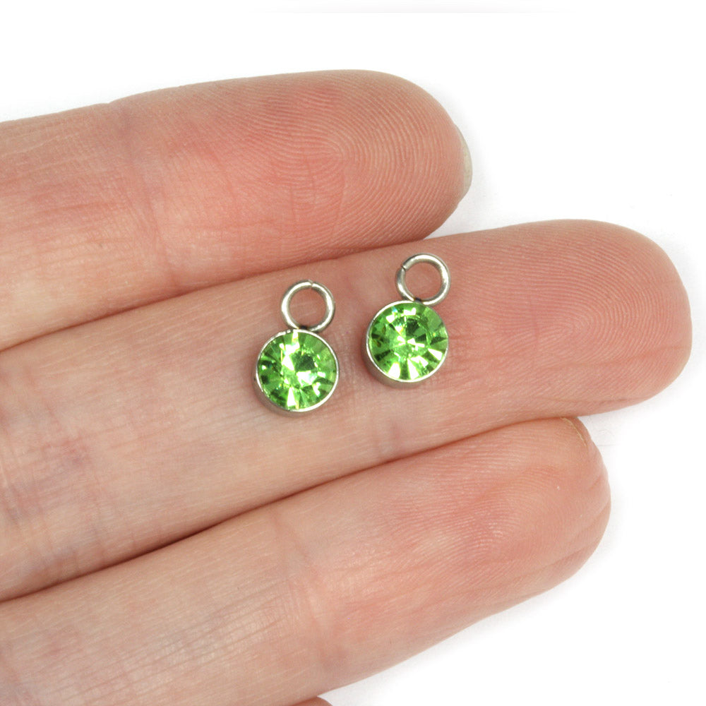 Tiny Glass Pendant Green 6x9mm- Pack of 2