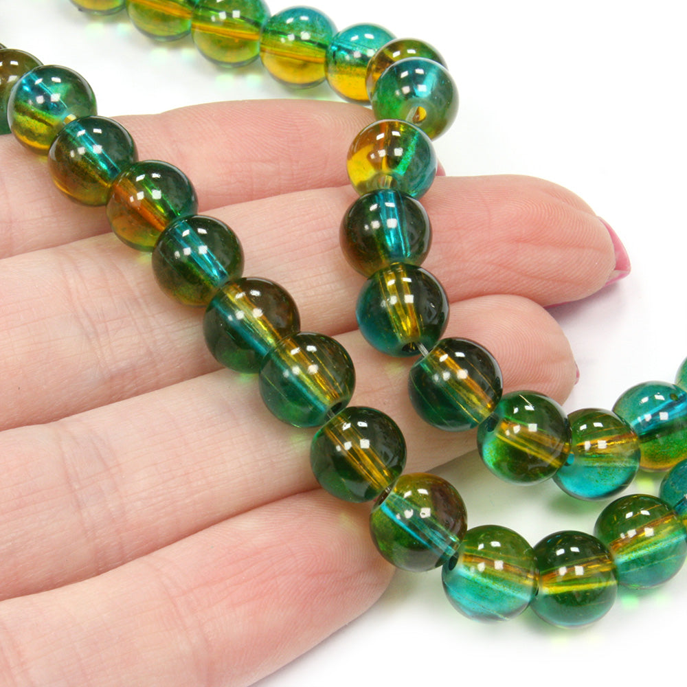 Dual Colour Glass 8mm Rounds Turquoise and Yellow - 1 string