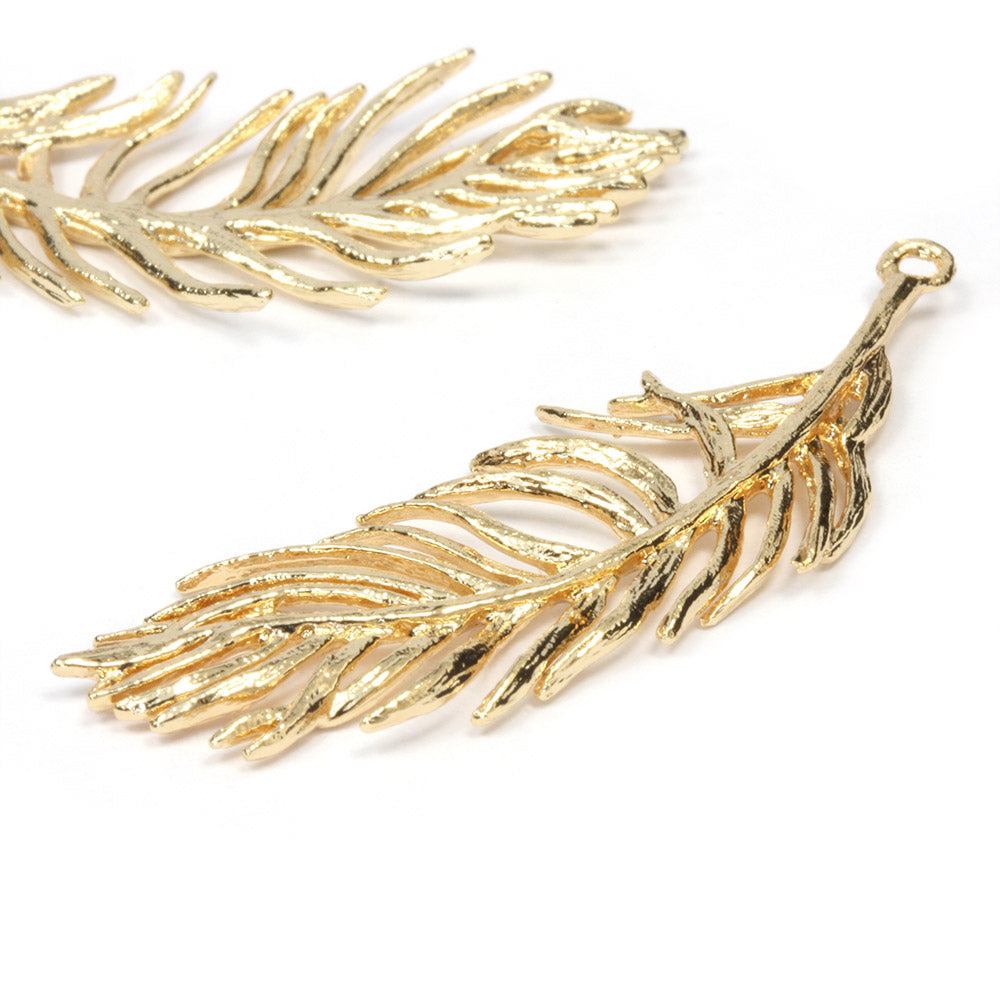 Feather 34x16mm Gold Plated - Pack of 2