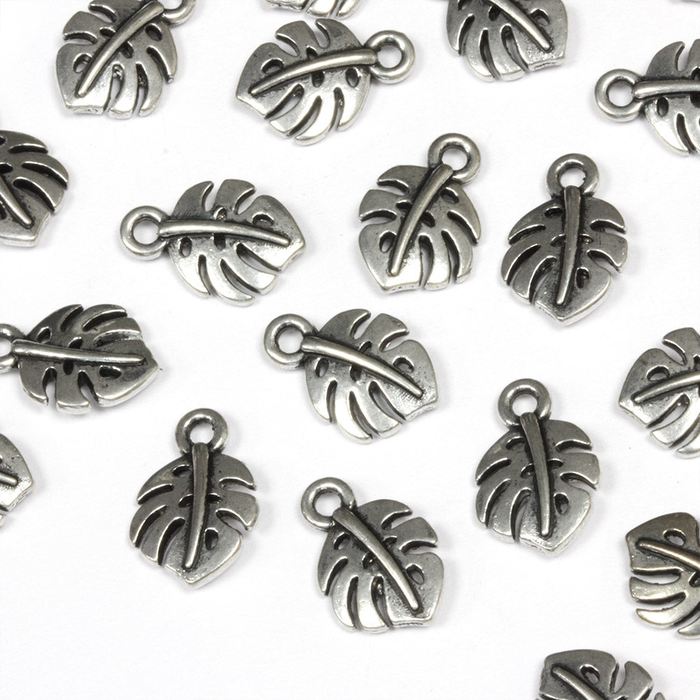 Stencilled Leaf Antique Silver 14x10mm - Pack of 40