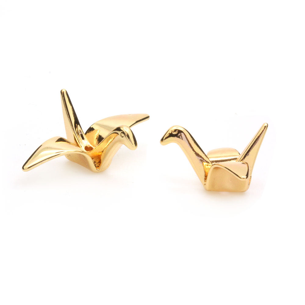 Origami Crane Pendant Gold Plated 10x15x22mm - Pack of 2