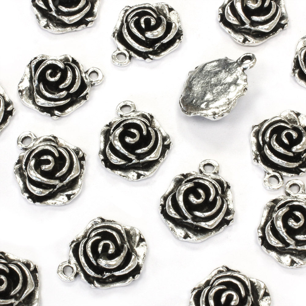 Rose Antique Silver 18x14mm - Pack of 30