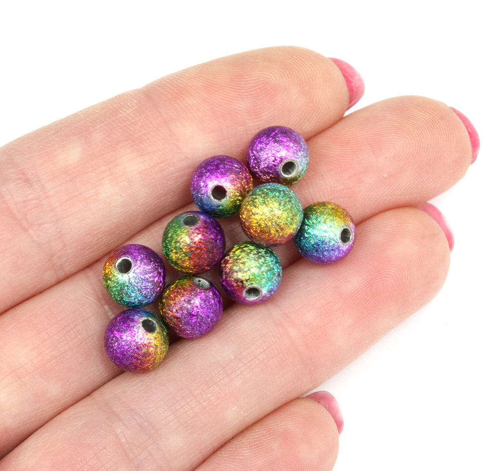 Stardust Metallised Plastic Beads Rainbow Mix 8mm - Pack of 50