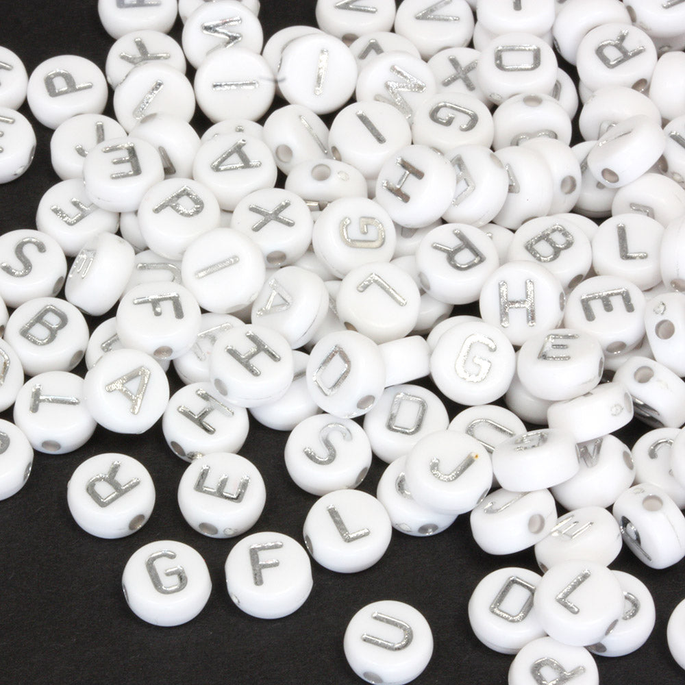 Silver Letters on White 4x7mm Mix - Pack of 200