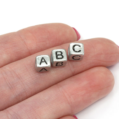 6mm cube square plastic letter silver mix of  alphabet beads