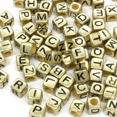 6mm square cube plastic letter gold  alphabet bead mix