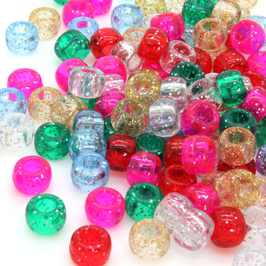 kids plastic glitter mix coloured  pony beads with large holes