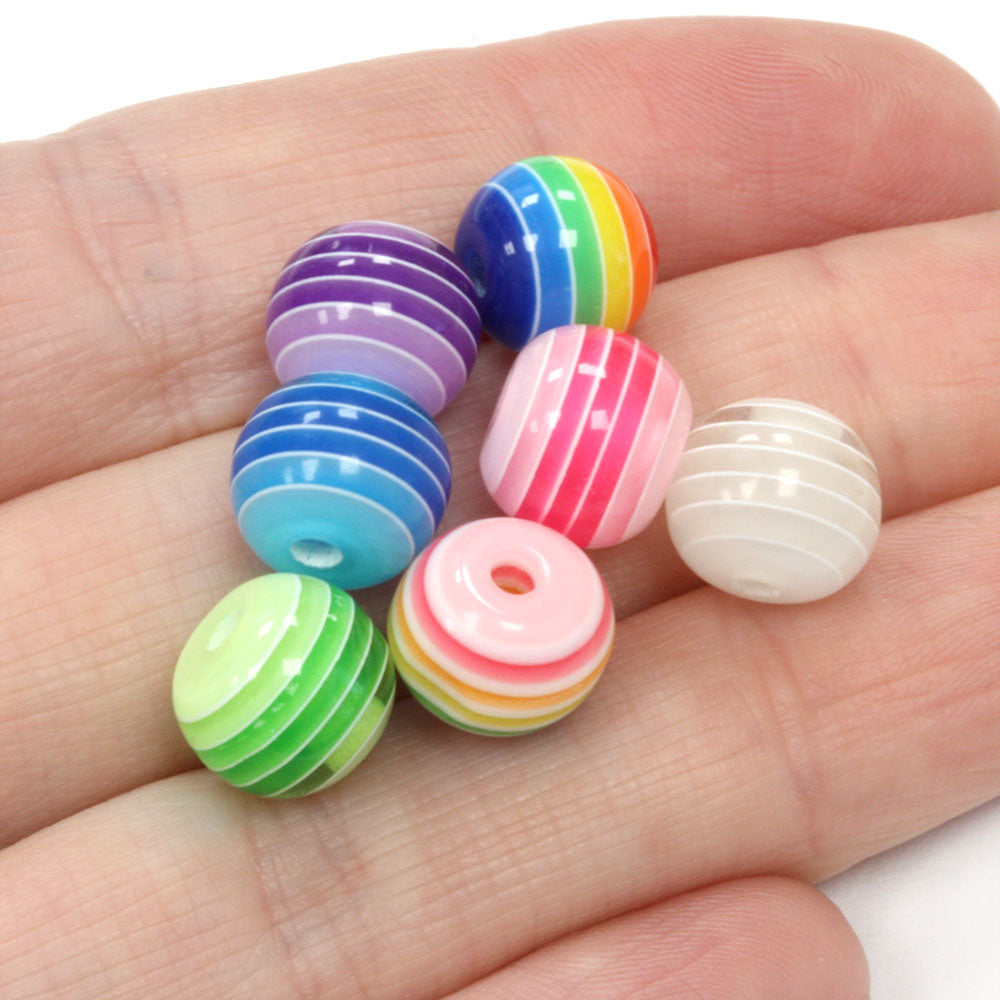 Resin Stripy Rounds 10mm Mix - Pack of 50