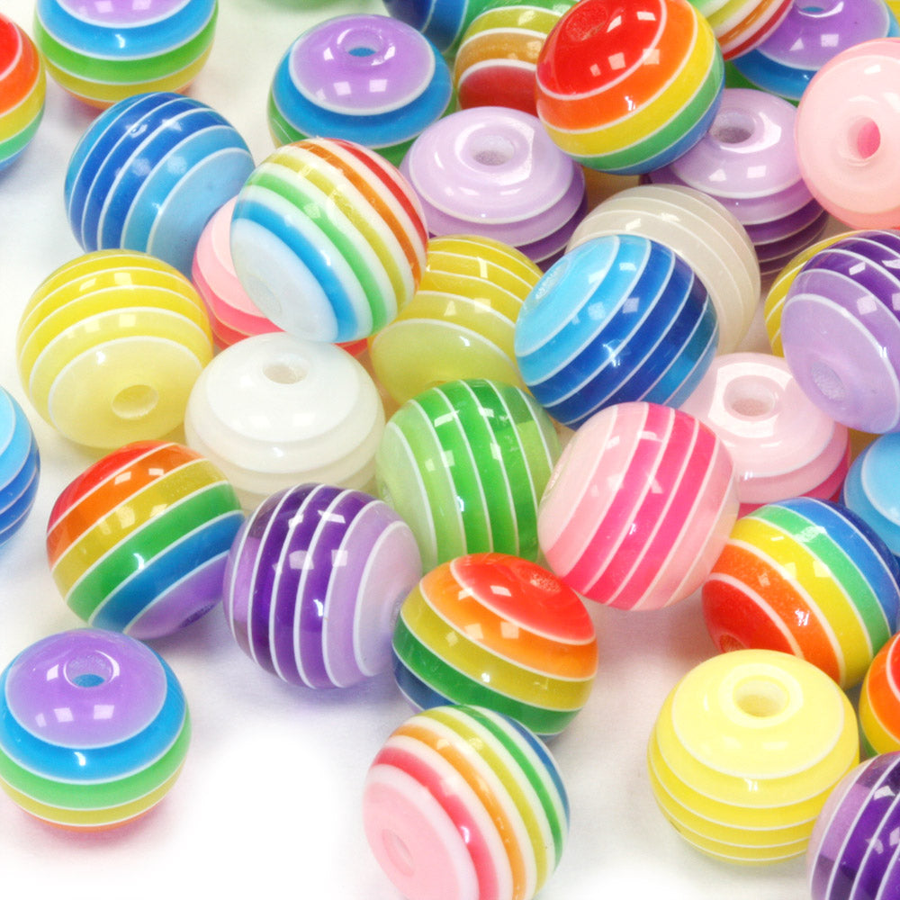 Resin Stripy Rounds 10mm Mix - Pack of 50