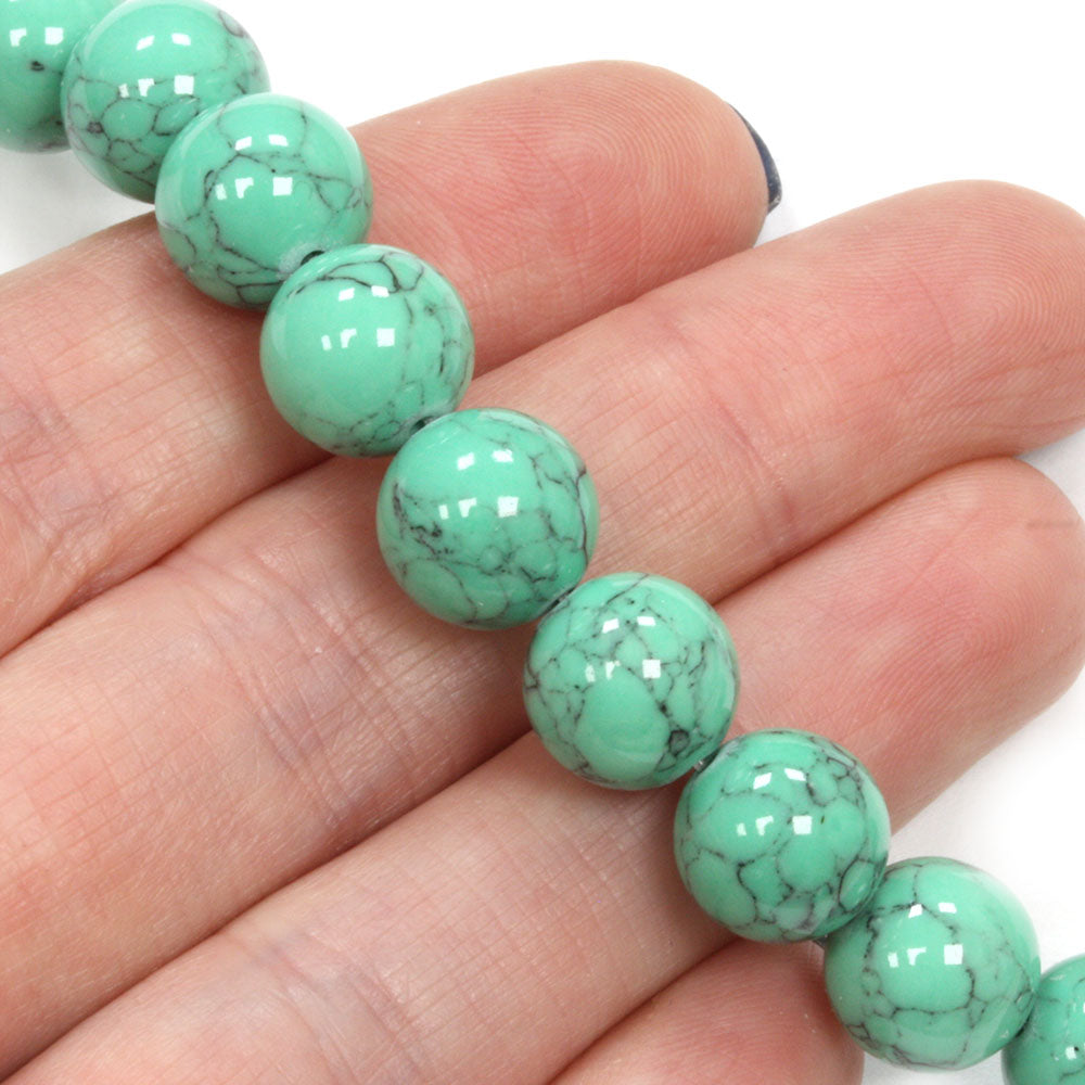 Synthetic Turquoise Green Round Beads 10mm - 35cm Strand