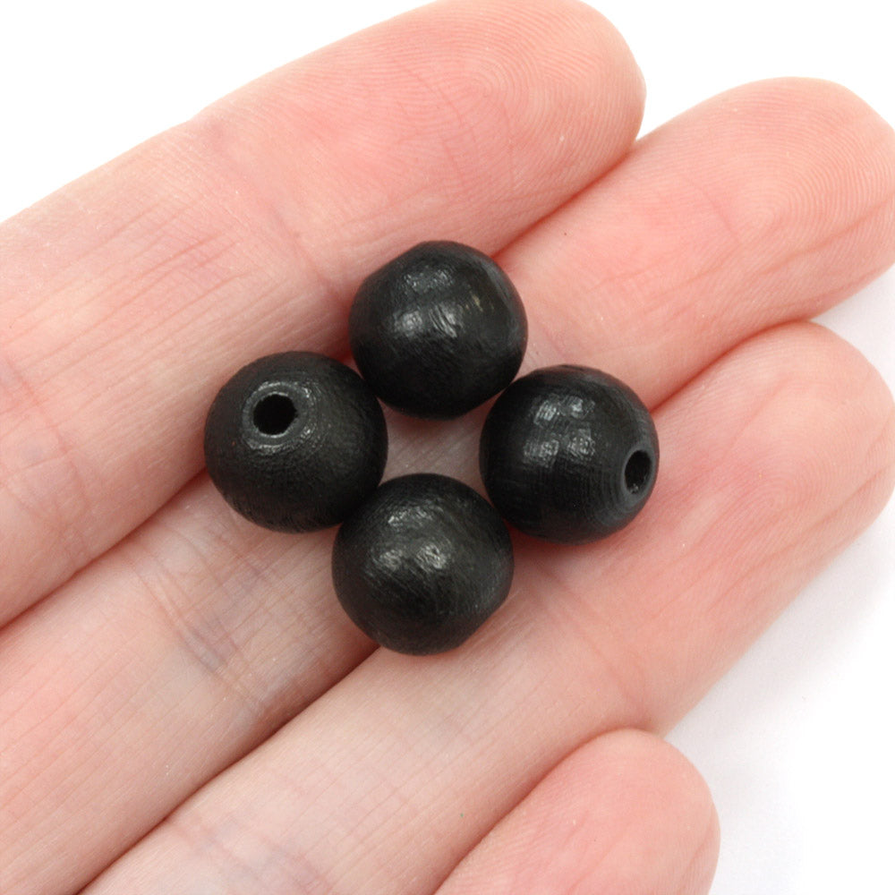 Black 10mm Lacquered Wood Round - Pack of 50