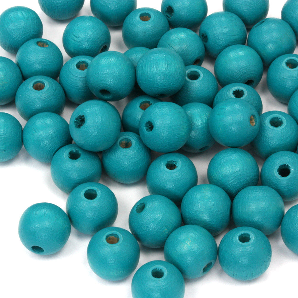 Teal 10mm Lacquered Wood Round - Pack of 50