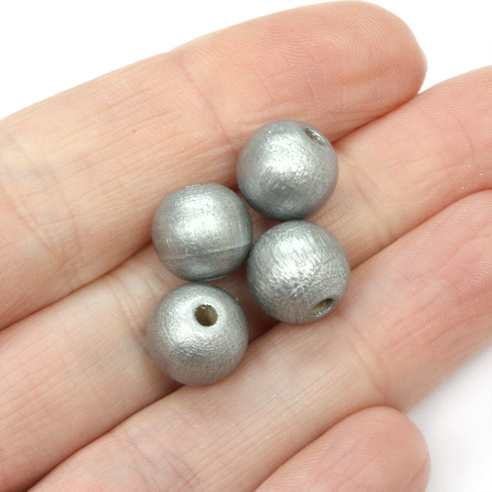 Silver 10mm Lacquered Wood Round - Pack of 50