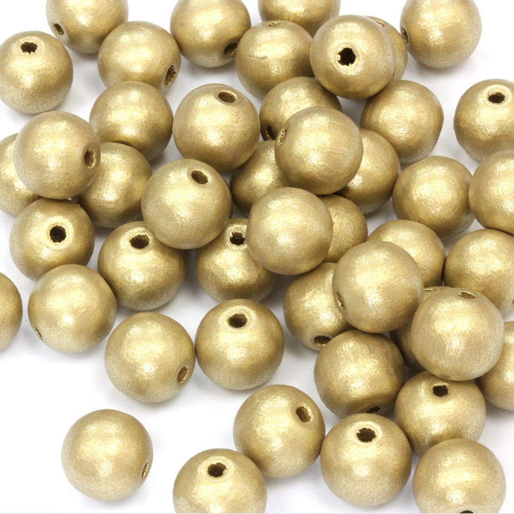 Gold 10mm Lacquered Wood Round - Pack of 50