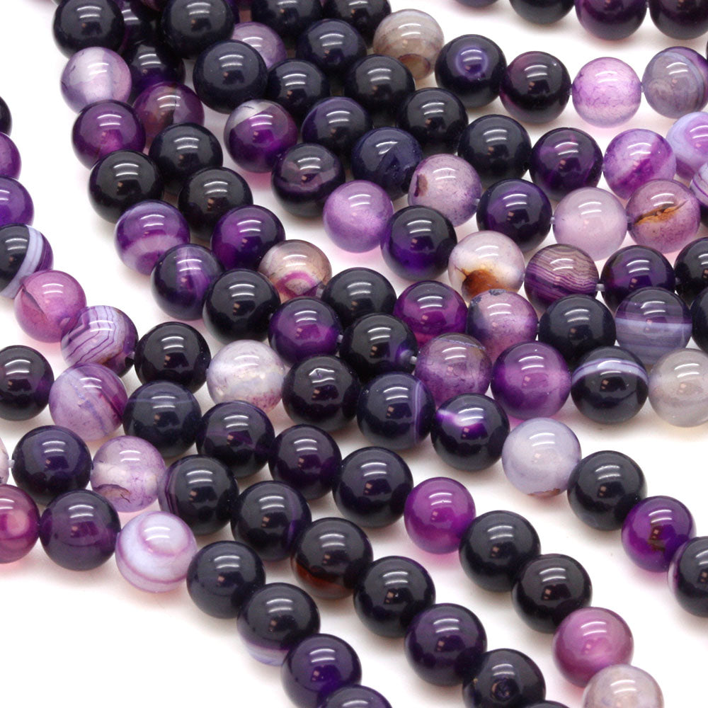 Purple Banded Agate Rounds 6mm - 35cm Strand