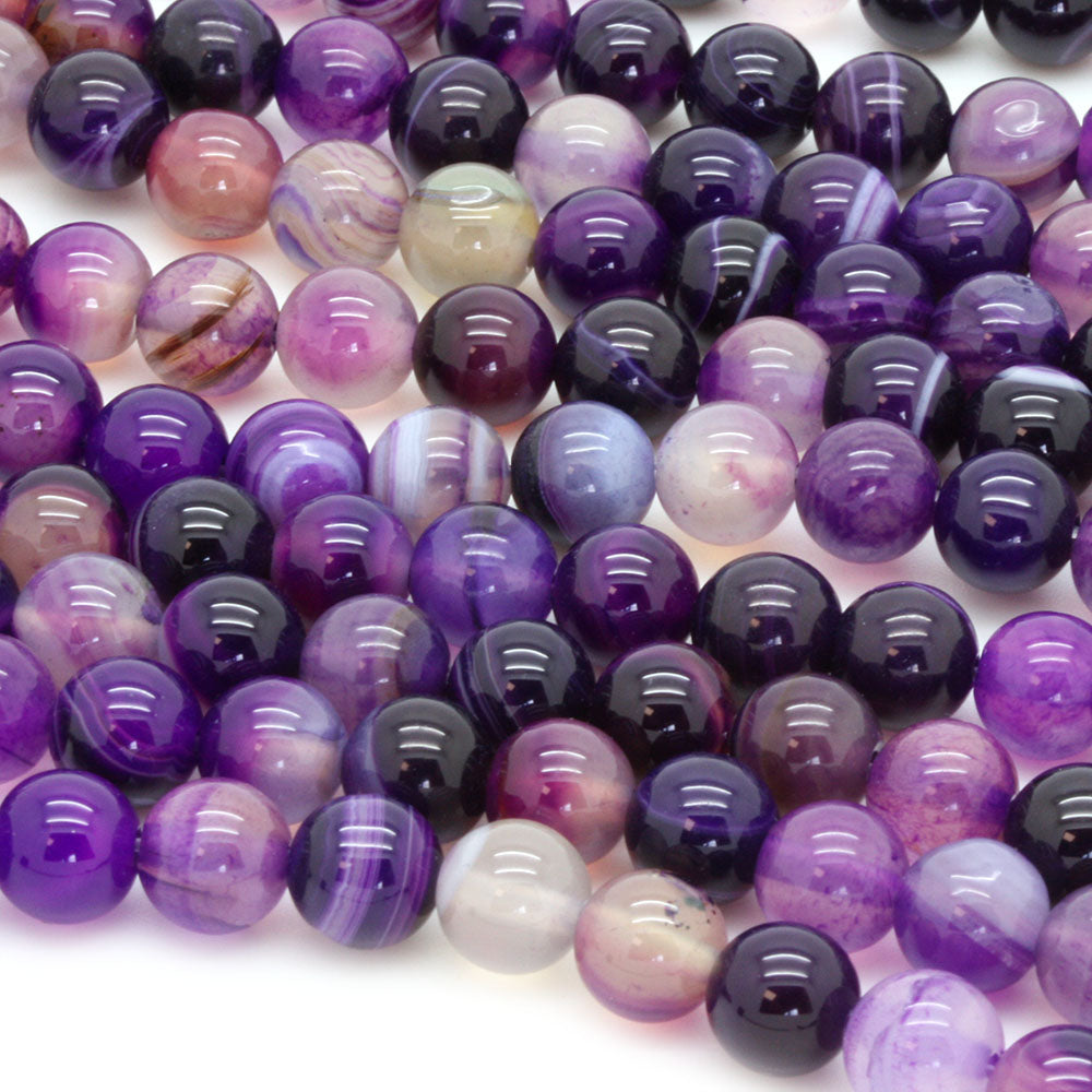 Purple Banded Agate Rounds 8mm - 35cm Strand