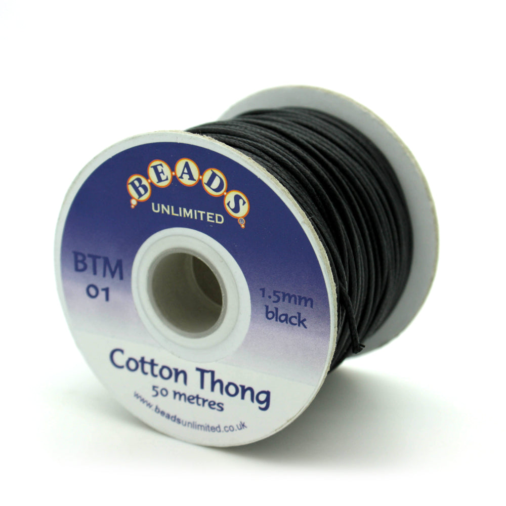 Thong Black Cotton 1.5mm- 1 reel of 50m