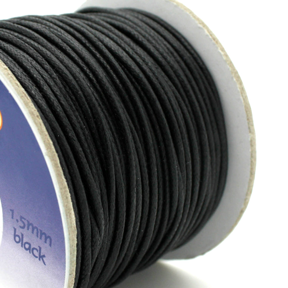Thong Black Cotton 1.5mm- 1 reel of 50m
