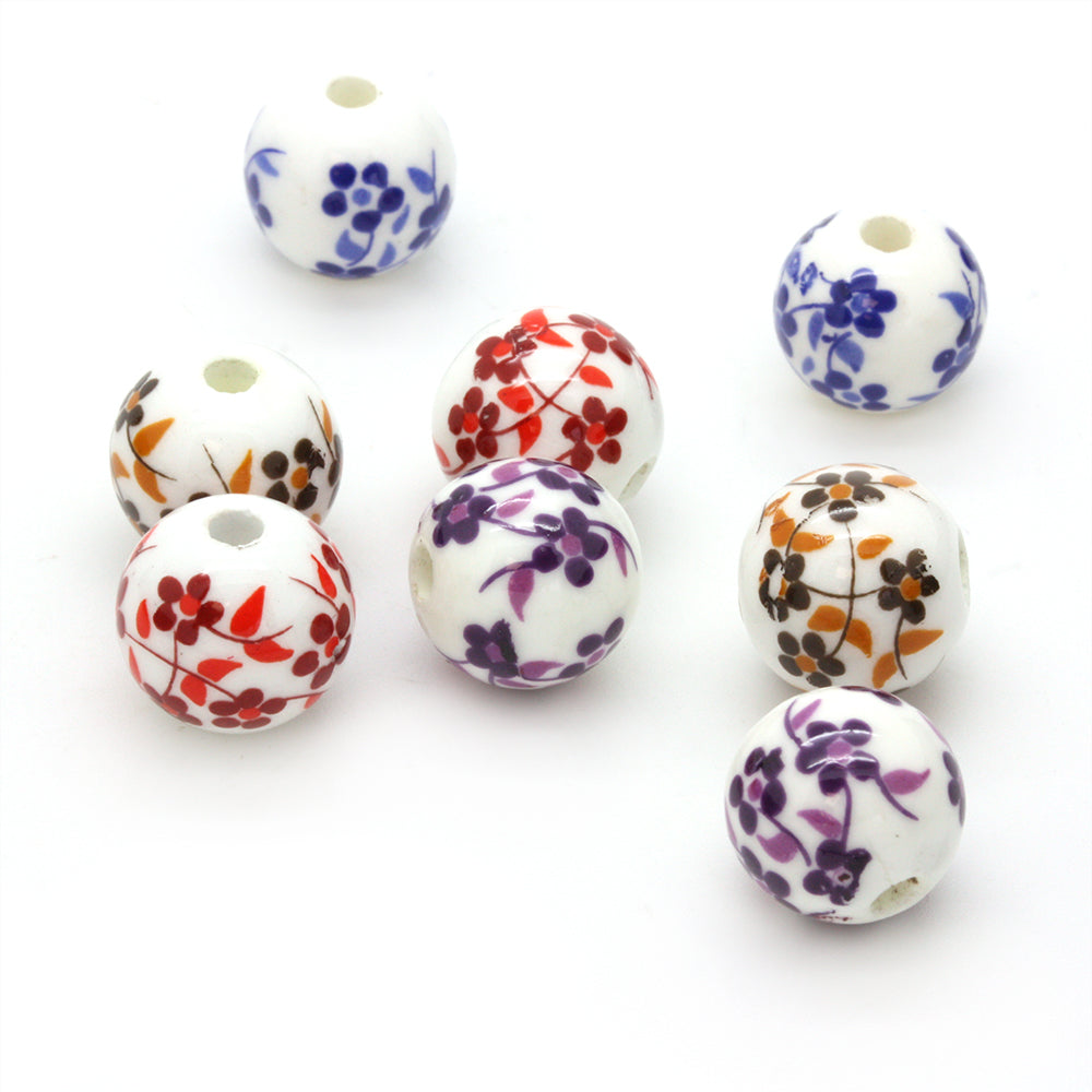 Ceramic Rounds Printed Flower 12mm Mix - Pack of 8