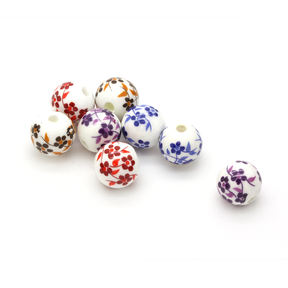 Ceramic Rounds Printed Flower 12mm Mix - Pack of 8