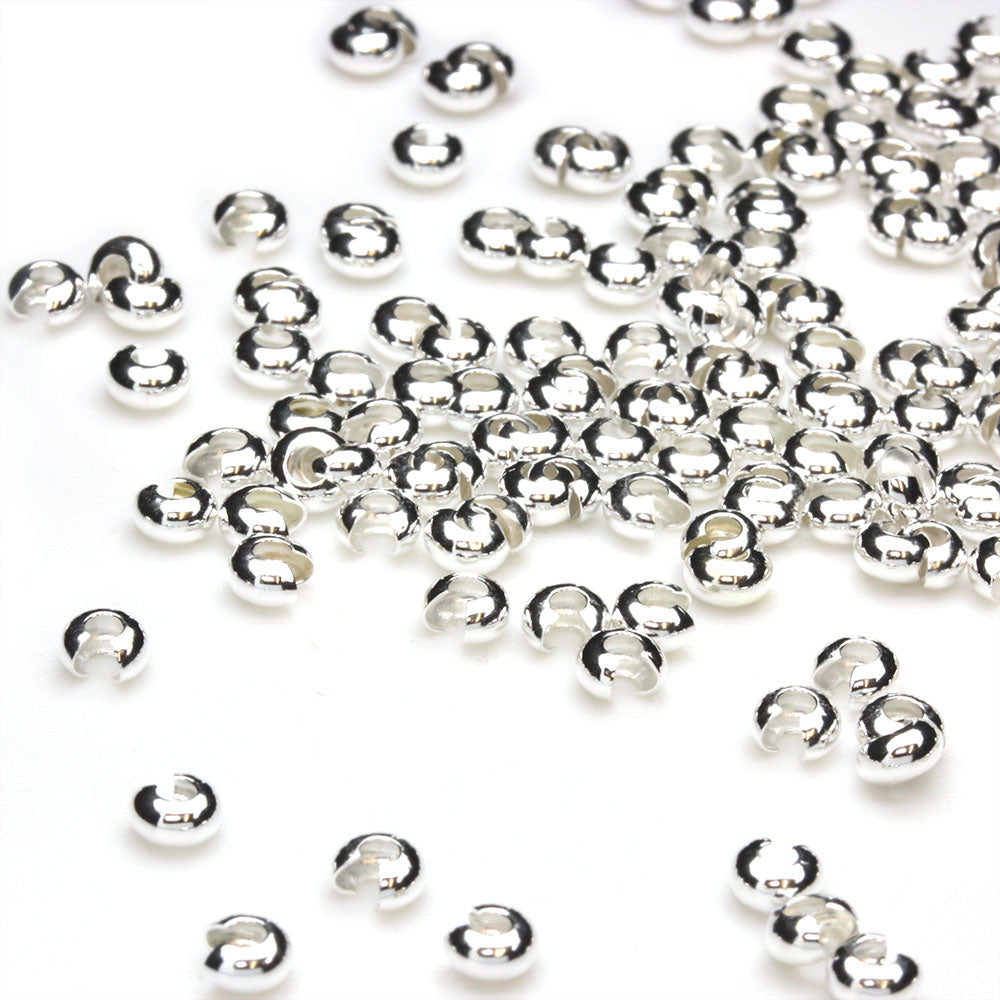 Crimp Cover Silver Plated Metal Round 3mm-Pack of 8