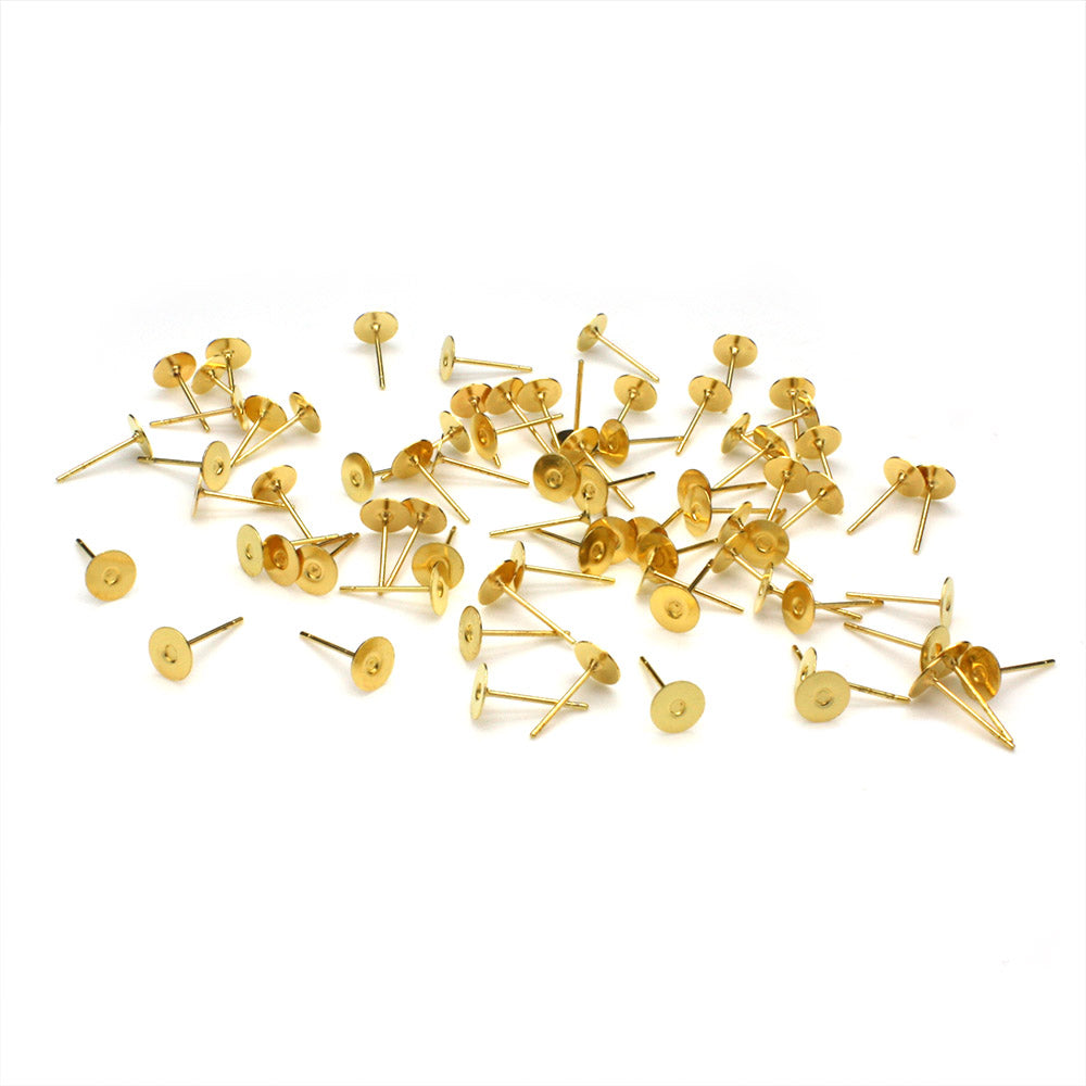 Flat Stud Pad Gold Plated Metal 6mm-Pack of 100