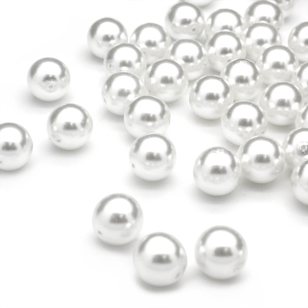 Pearl White Glass Round 10mm-Pack of 50