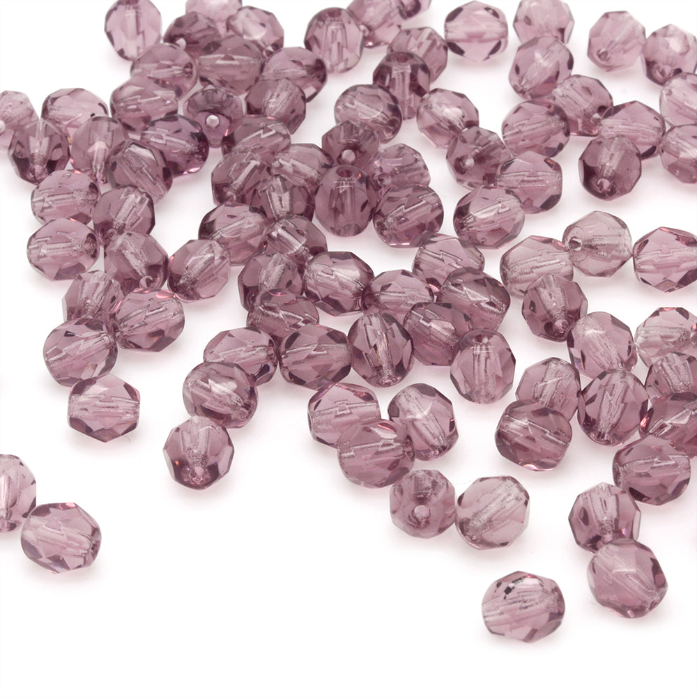 Fire Polished Purple Glass Faceted Round 6mm-Pack of 100