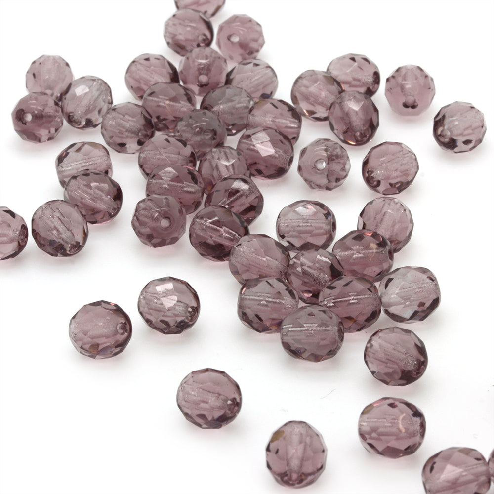 Fire Polished Purple Glass Faceted Round 8mm-Pack of 50