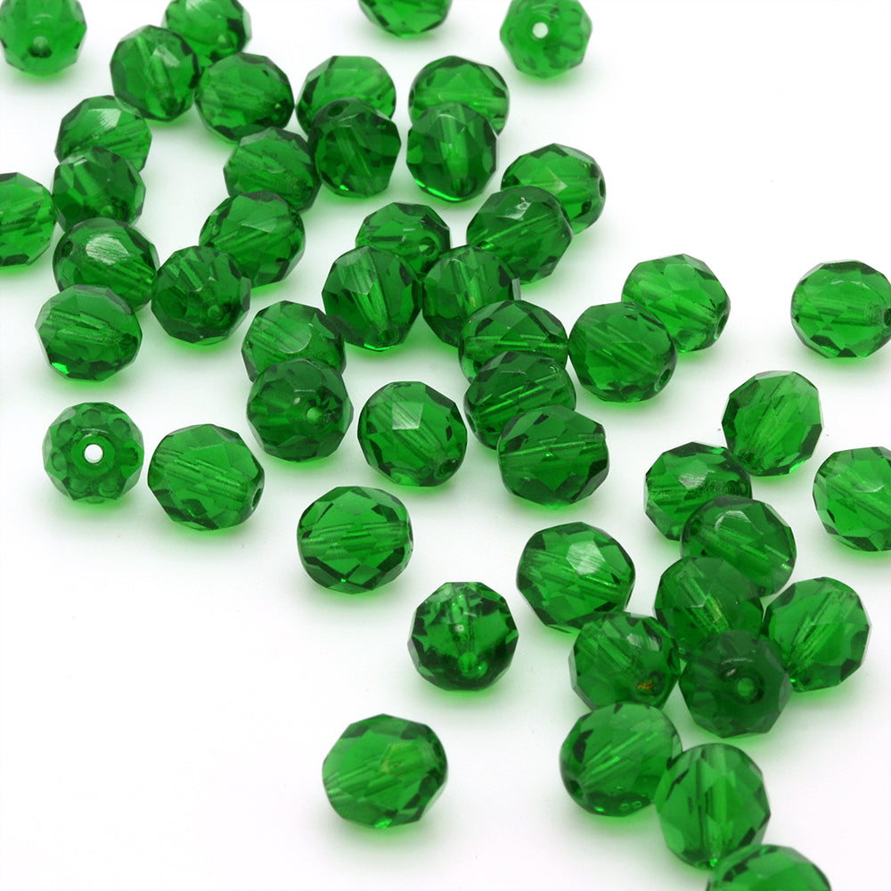 Fire Polished Green Glass Faceted Round 8mm-Pack of 50