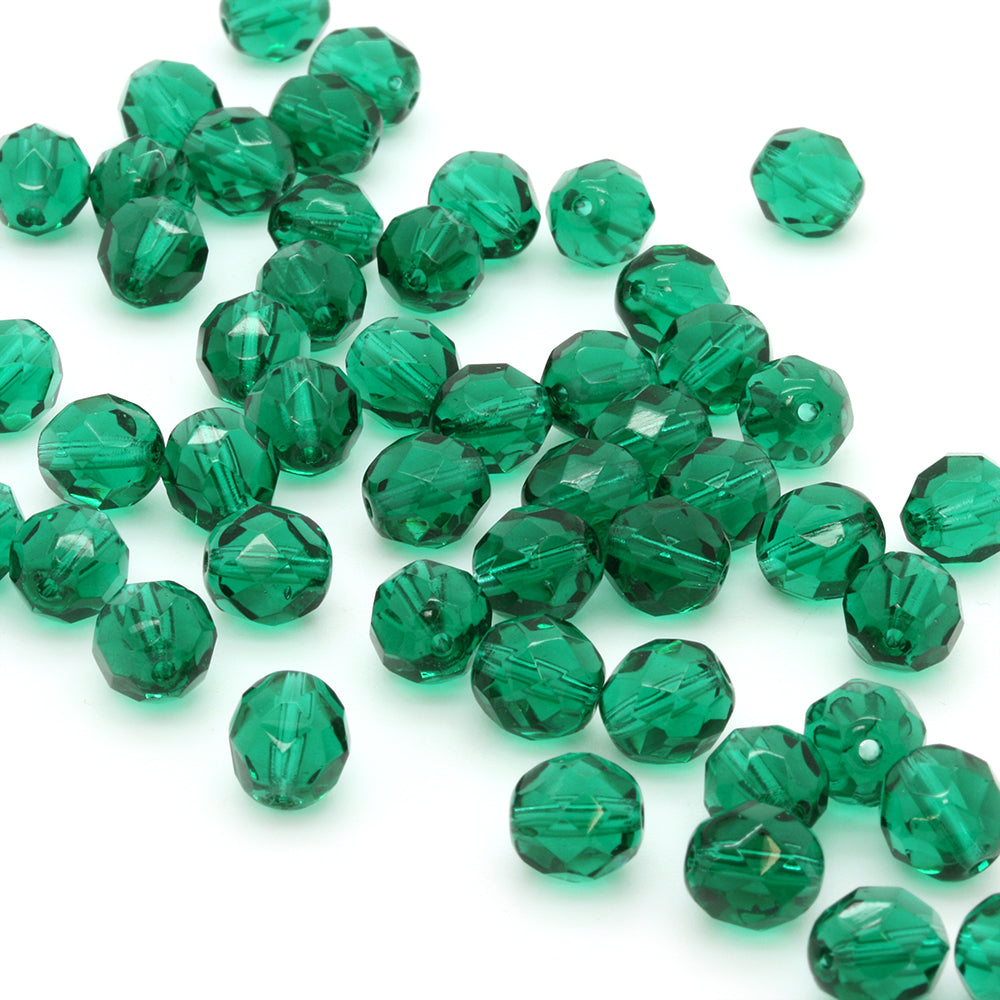 Fire Polished Aqua Glass Faceted Round 8mm-Pack of 50