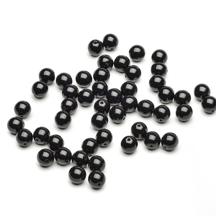 Pressed Black Glass Round 8mm-Pack of 50