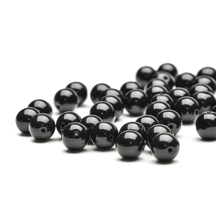 Pressed Black Glass Round 8mm-Pack of 50