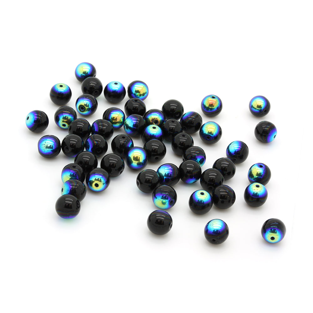 AB Bead Black Glass Round 8mm-Pack of 50