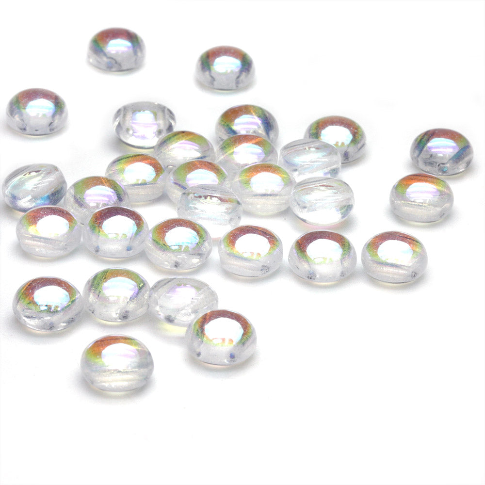 Pressed Glass Candy Bead 8mm Clear AB - Pack of 30
