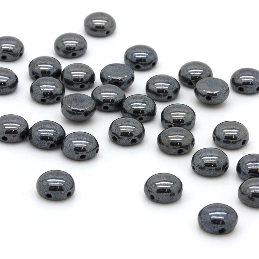 Pressed Glass Candy Bead 8mm Gunmetal - Pack of 30