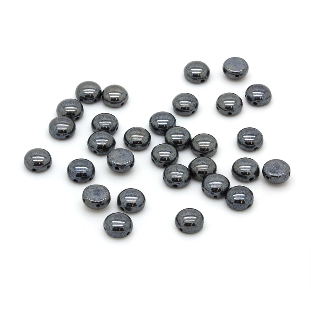 Pressed Glass Candy Bead 8mm Gunmetal - Pack of 30