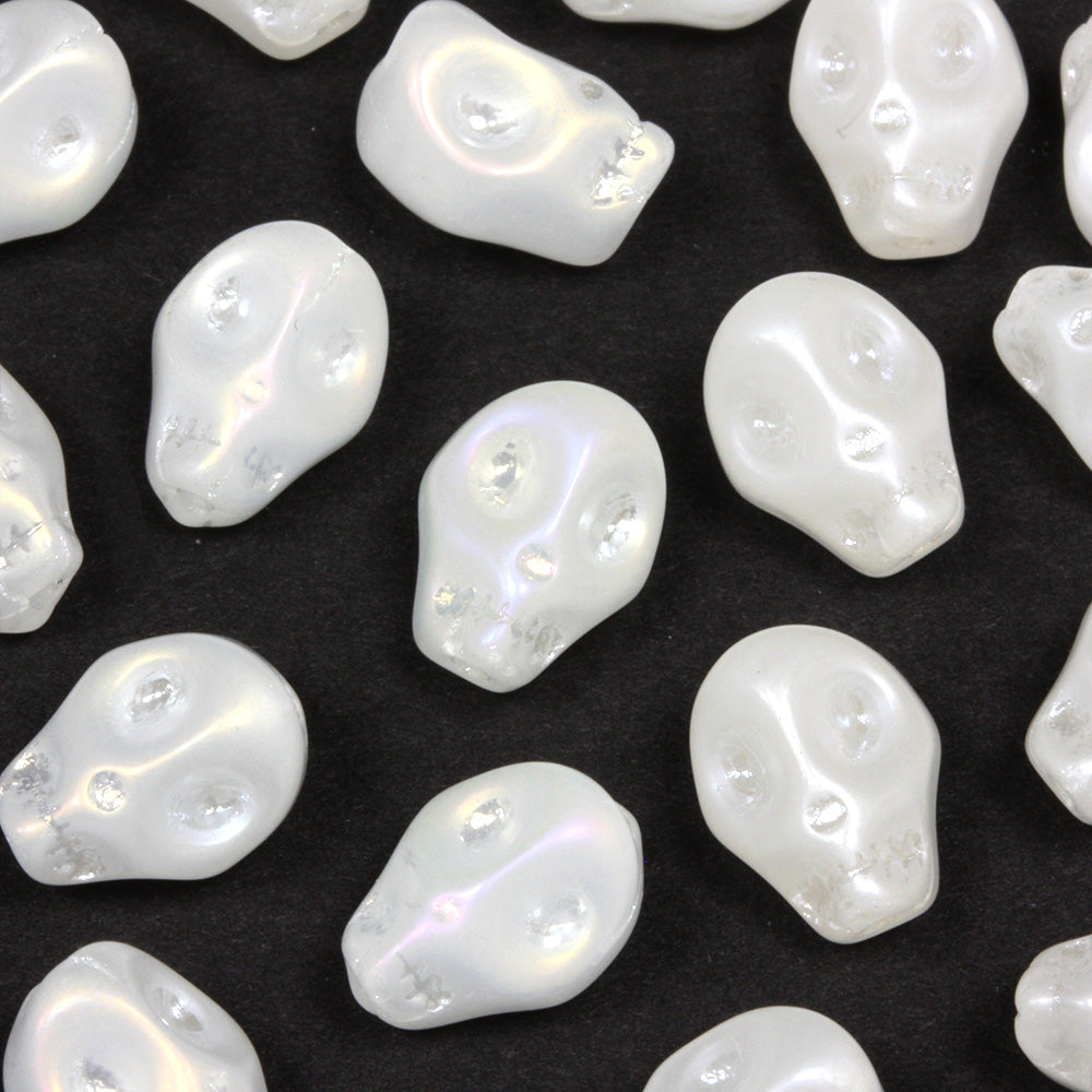 Glass Skulls 10x7mm Frosted White - Pack of 50