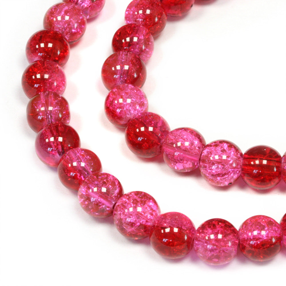 Crackled Glass 8mm Rounds Red and Pink - 1 string
