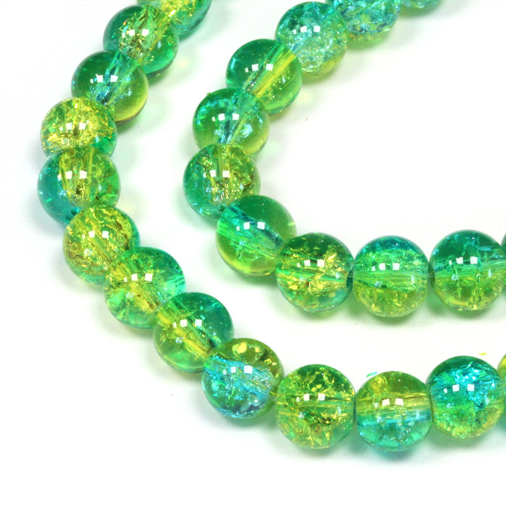 Crackled Glass 8mm Rounds Green and Yellow - 1 string