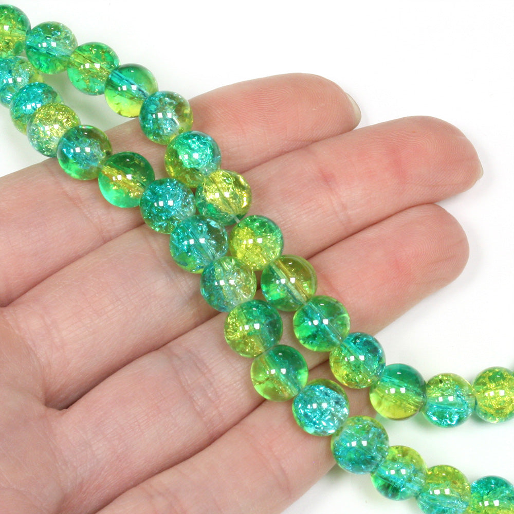 Crackled Glass 8mm Rounds Green and Yellow - 1 string