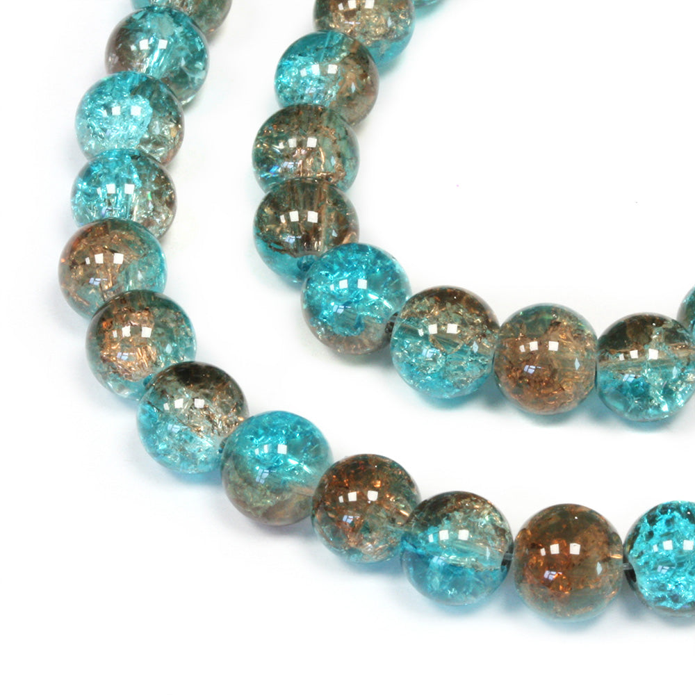 Crackled Glass 8mm Rounds Turquoise and Chocolate - 1 string