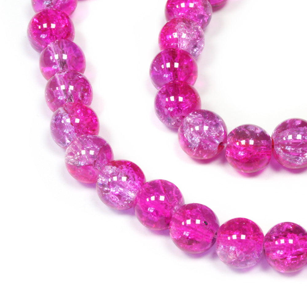 Crackled Glass 8mm Rounds Pink and Clear - 1 string