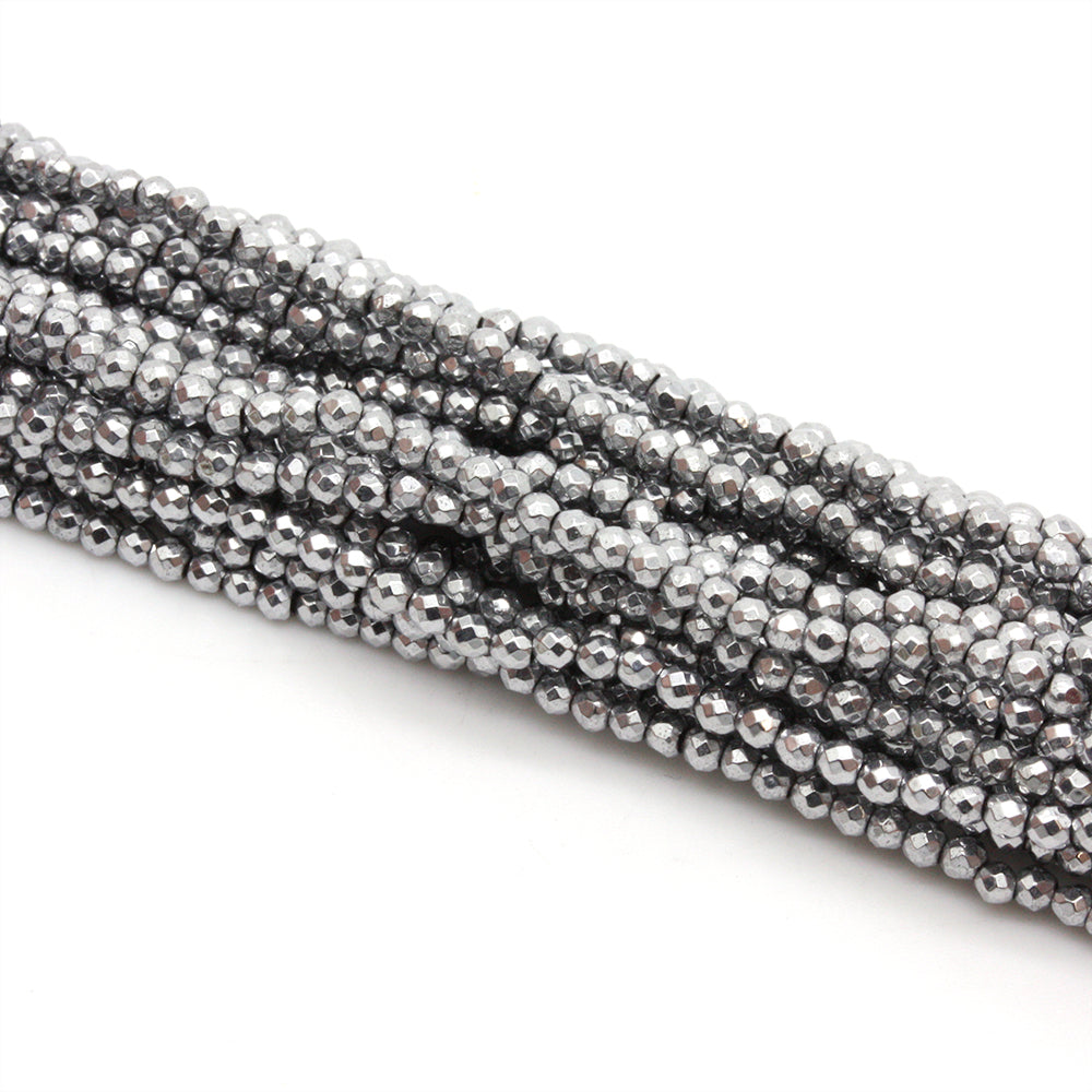 Hematite Faceted Round Beads Silver 2mm - 35cm Strand