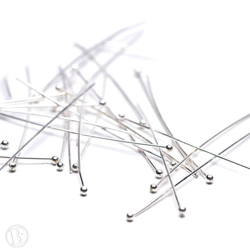 Ball Headpin Silver Plated Metal 50x0.7mm-Pack of 8